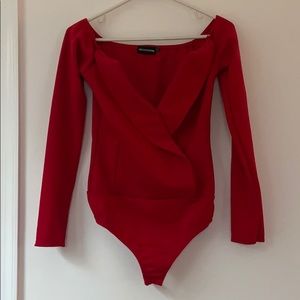 PLT V-neck Red Bodysuit